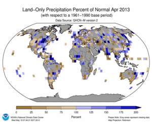 April 2013 Land-Only Precipitation Percent of Normal