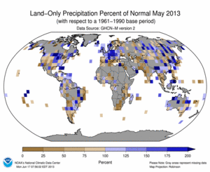 May 2013 Land-Only Precipitation Percent of Normal