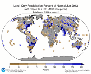 June 2013 Land-Only Precipitation Percent of Normal