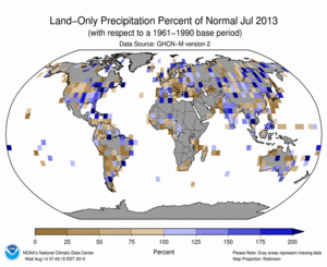 July 2013 Land-Only Precipitation Percent of Normal