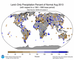 August 2013 Land-Only Precipitation Percent of Normal