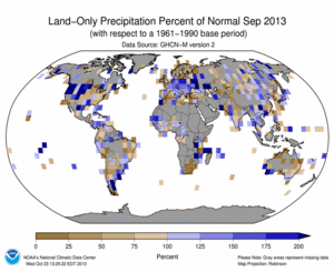 September 2013 Land-Only Precipitation Percent of Normal