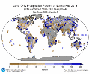 November 2013 Land-Only Precipitation Percent of Normal