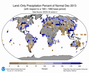 December 2013 Land-Only Precipitation Percent of Normal