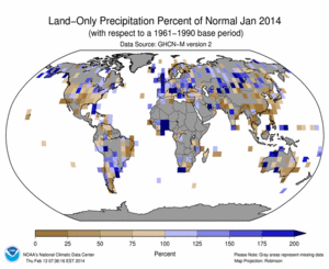 January 2014 Land-Only Precipitation Percent of Normal