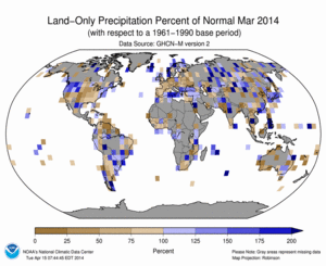 March 2014 Land-Only Precipitation Percent of Normal