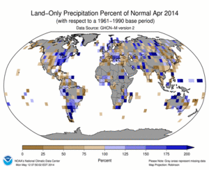 April 2014 Land-Only Precipitation Percent of Normal
