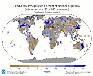 August 2014 Land-Only Precipitation Percent of Normal