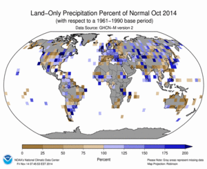 October 2014 Land-Only Precipitation Percent of Normal