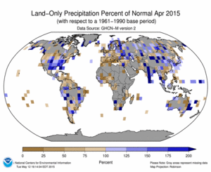 April 2015 Land-Only Precipitation Percent of Normal