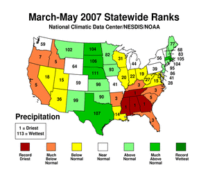 Map showing 3-Month statewide precipitation ranks