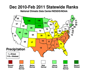Winter 2009/2011 Statewide Precipitation Rank Map