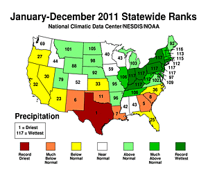2011 National Precipitation Rank Map