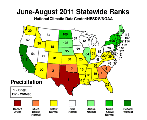 Summer 2011 Statewide Precipitation Rank Map
