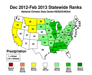 Winter 2012/2013 Statewide Precipitation Rank Map