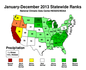 2013 National Precipitation Rank Map