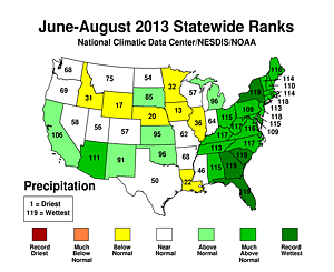 Summer 2013 Statewide Precipitation Rank Map