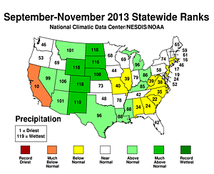 Fall 2013 Statewide Precipitation Rank Map
