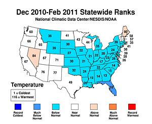 Winter 2009/2011 Statewide Temperature Rank Map