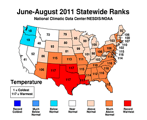 Summer 2011 Statewide Temperature Rank Map