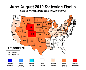 Summer 2012 Statewide Temperature Rank Map