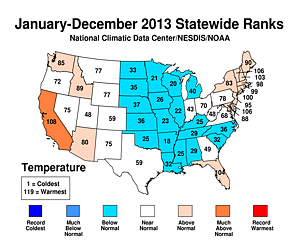 2013 National Temperature Rank Map