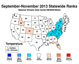 Fall 2013 Statewide Temperature Rank Map