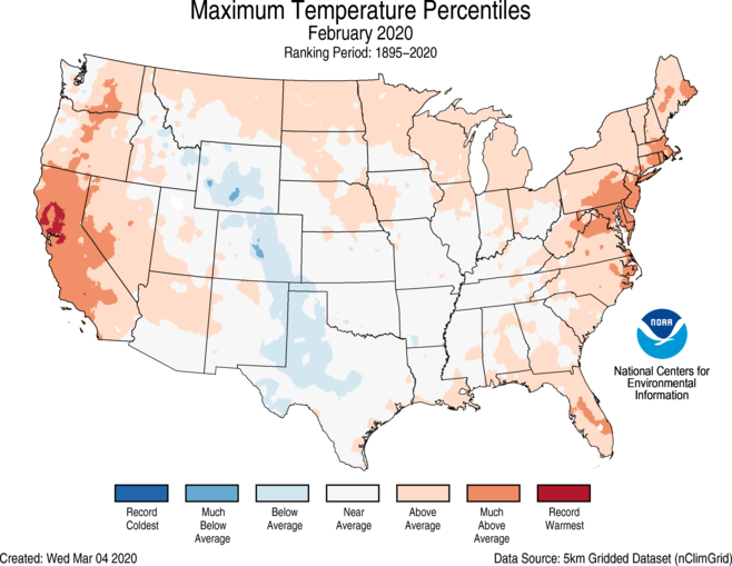 National Climate Report February 2020 State Of The Climate National Centers For Environmental Information Ncei