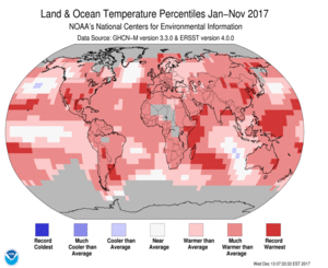 January–November Blended Land and Sea Surface Temperature Percentiles