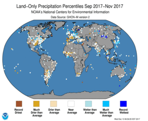 September - November 2017 Land-Only Precipitation Percentiles