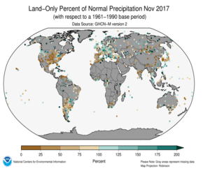 November 2017 Land-Only Precipitation Percent of Normal